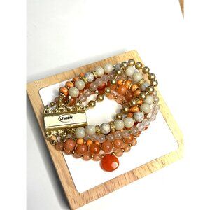 Chicos Multi-Strand Beaded Bracelet With Gold-Tone Accents & Coral Beads